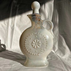 Jim Beam milk glass liquor decanter bottle with cork lid - 1957